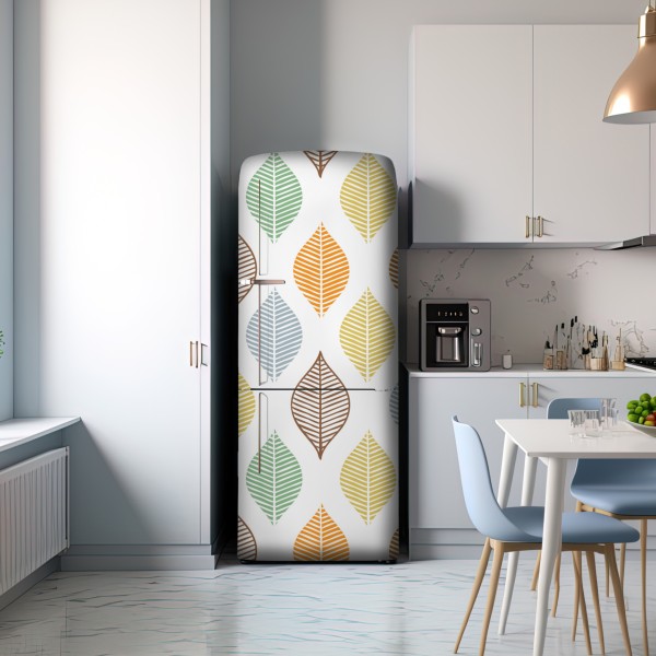 Naklejka na lodówkę pastelowy wzór liści na ścianę – Wallissimo® Naklejka na lodówkę pastelowy wzór liści na ścianę – Wallissimo®