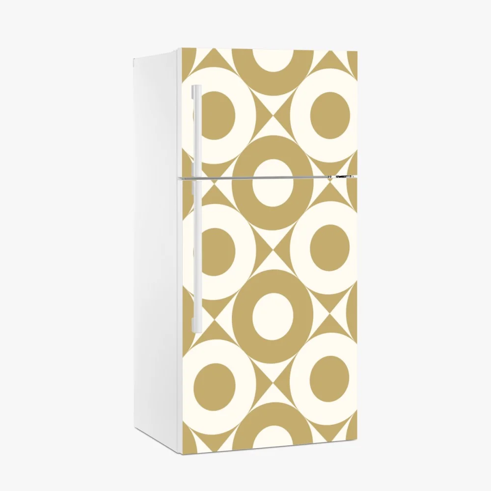 Naklejka na lodówkę złoty geometryczny wzór z kołami – Wallissimo® Naklejka na lodówkę złoty geometryczny wzór z kołami – Wallissimo®