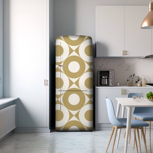Naklejka na lodówkę złoty geometryczny wzór z kołami – Wallissimo® Naklejka na lodówkę złoty geometryczny wzór z kołami – Wallissimo®