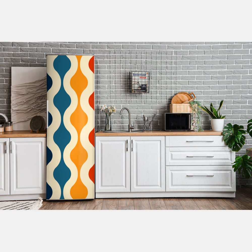Naklejka na lodówkę retro falisty wzór mid-century – Wallissimo® Naklejka na lodówkę retro falisty wzór mid-century – Wallissimo®