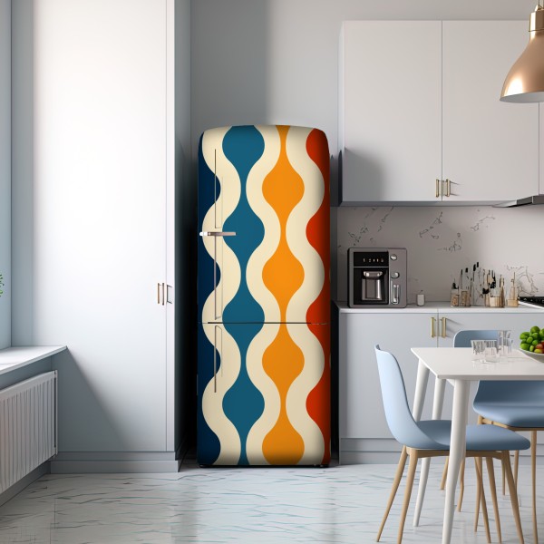 Naklejka na lodówkę retro falisty wzór mid-century – Wallissimo® Naklejka na lodówkę retro falisty wzór mid-century – Wallissimo®