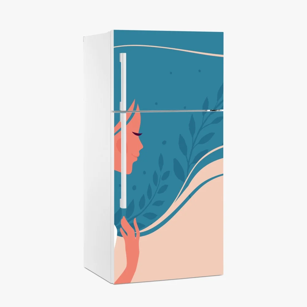 Naklejka na lodówkę spokojny kwiatowy profil z falującymi włosami – Wallissimo® Naklejka na lodówkę spokojny kwiatowy profil z falującymi włosami – Wallissimo®