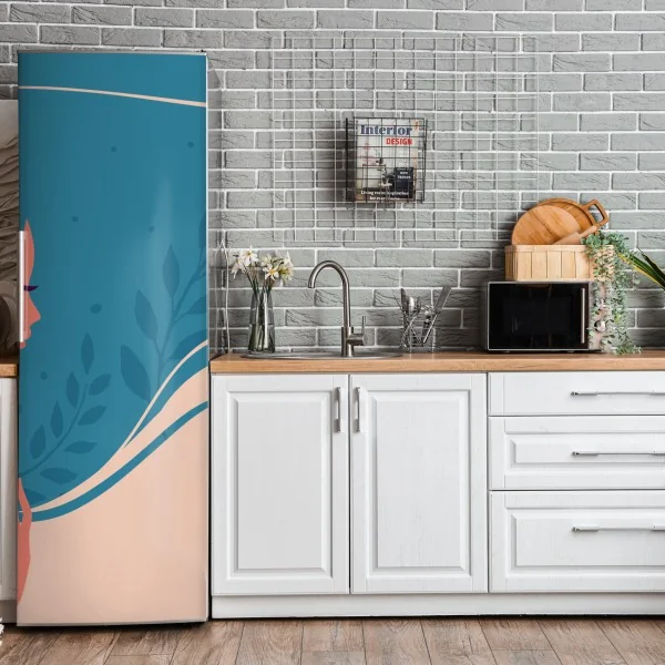 Naklejka na lodówkę spokojny kwiatowy profil z falującymi włosami – Wallissimo® Naklejka na lodówkę spokojny kwiatowy profil z falującymi włosami – Wallissimo®