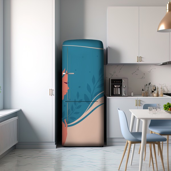 Naklejka na lodówkę spokojny kwiatowy profil z falującymi włosami – Wallissimo® Naklejka na lodówkę spokojny kwiatowy profil z falującymi włosami – Wallissimo®