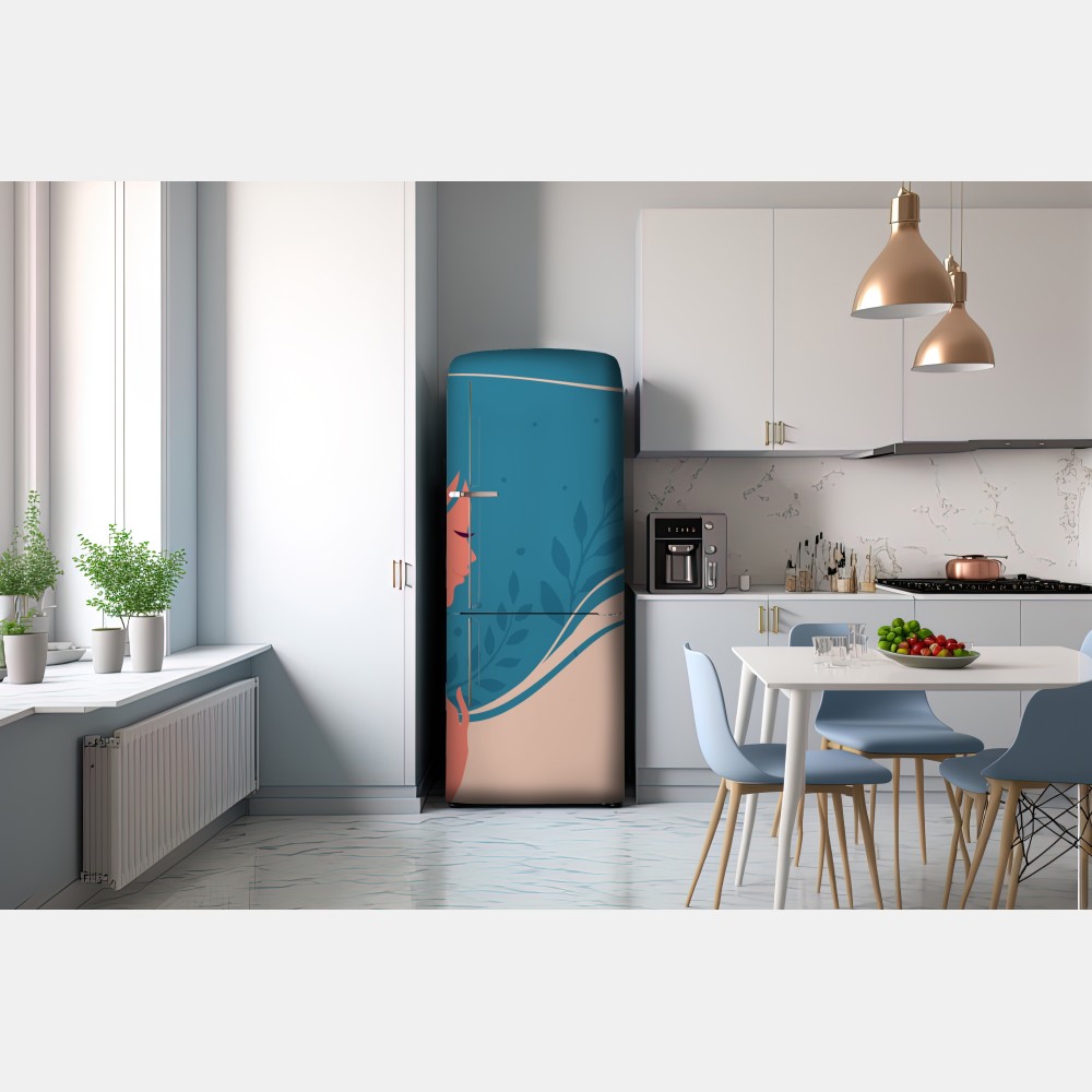 Naklejka na lodówkę spokojny kwiatowy profil z falującymi włosami – Wallissimo® Naklejka na lodówkę spokojny kwiatowy profil z falującymi włosami – Wallissimo®