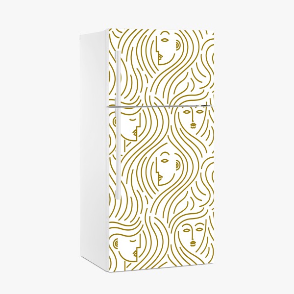 Naklejka na lodówkę złote fale i abstrakcyjne twarze bezszwowy wzór