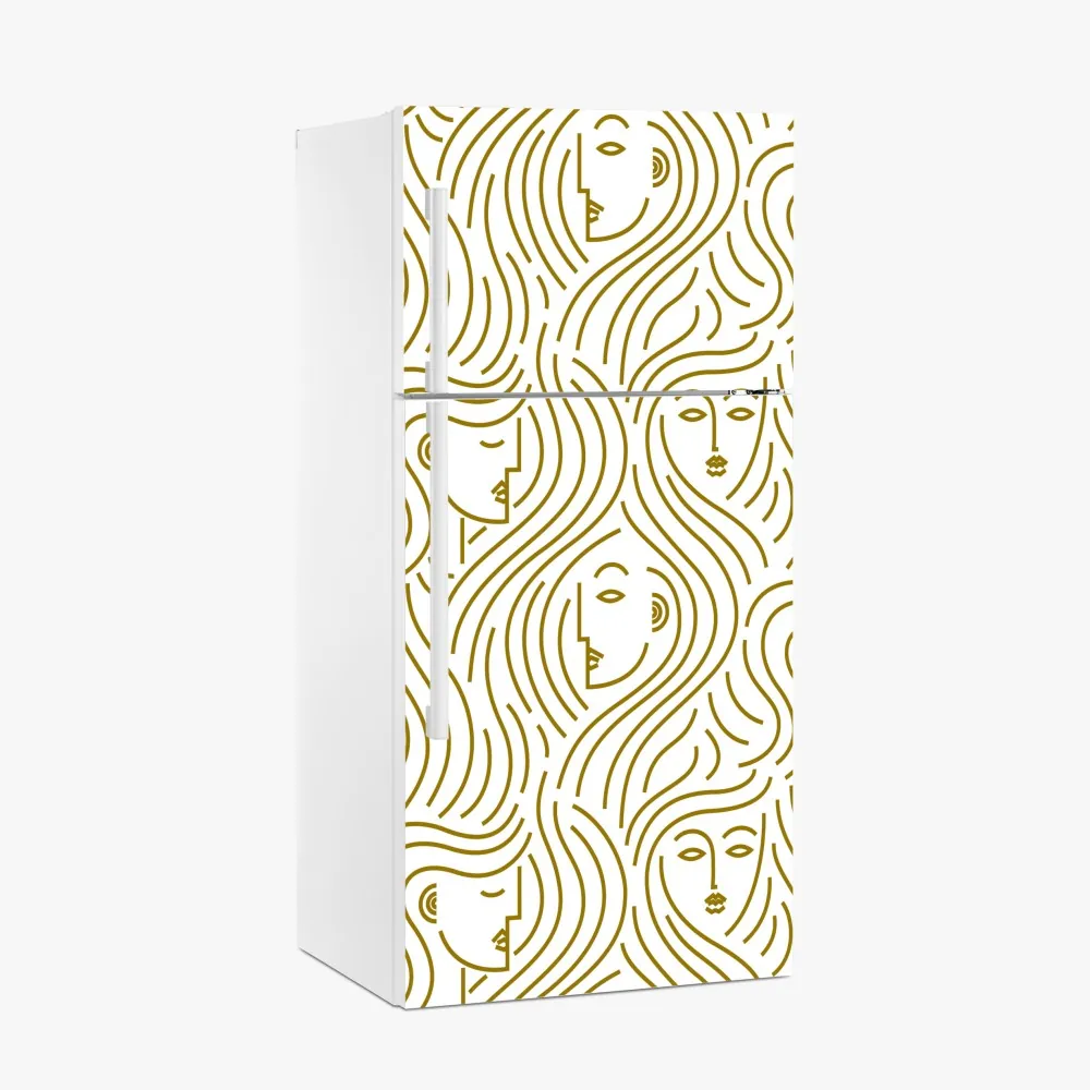 Naklejka na lodówkę złote fale i abstrakcyjne twarze bezszwowy wzór – Wallissimo® Naklejka na lodówkę złote fale i abstrakcyjne twarze bezszwowy wzór – Wallissimo®