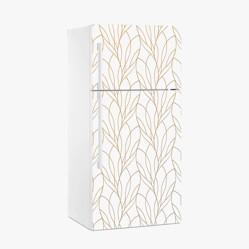 Naklejka na lodówkę złoty wzór liści na białym tle – Wallissimo® Naklejka na lodówkę złoty wzór liści na białym tle – Wallissimo®