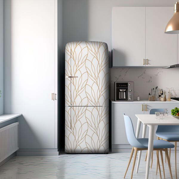 Naklejka na lodówkę złoty wzór liści na białym tle – Wallissimo® Naklejka na lodówkę złoty wzór liści na białym tle – Wallissimo®