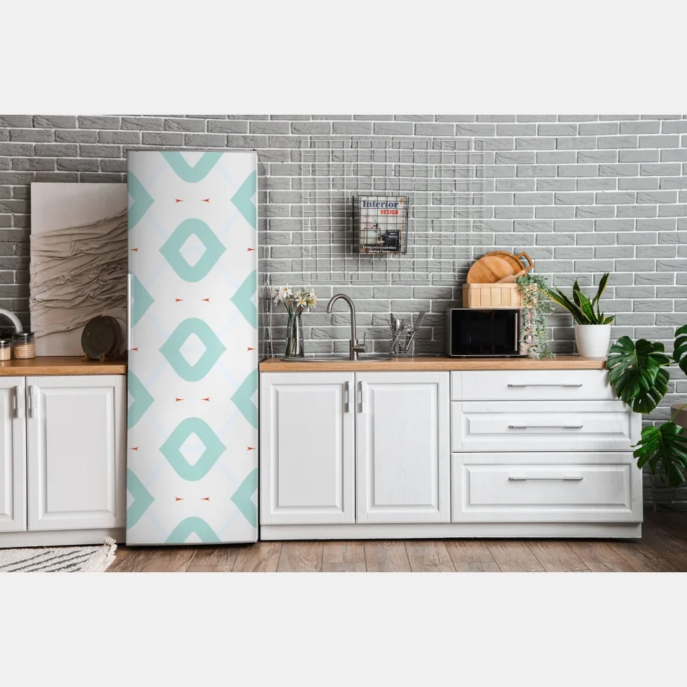 Naklejka na lodówkę turkusowy geometryczny wzór rombów – Wallissimo® Naklejka na lodówkę turkusowy geometryczny wzór rombów – Wallissimo®
