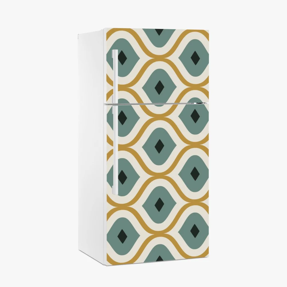 Naklejka na lodówkę niebiesko-złoty geometryczny ornament – Wallissimo® Naklejka na lodówkę niebiesko-złoty geometryczny ornament – Wallissimo®