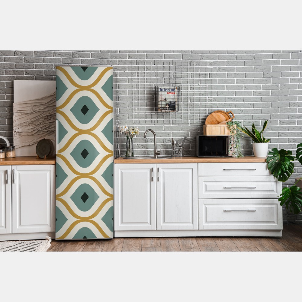 Naklejka na lodówkę niebiesko-złoty geometryczny ornament – Wallissimo® Naklejka na lodówkę niebiesko-złoty geometryczny ornament – Wallissimo®