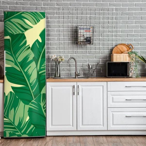 Naklejka na lodówkę wzór liści bananowca – Wallissimo® Naklejka na lodówkę wzór liści bananowca – Wallissimo®