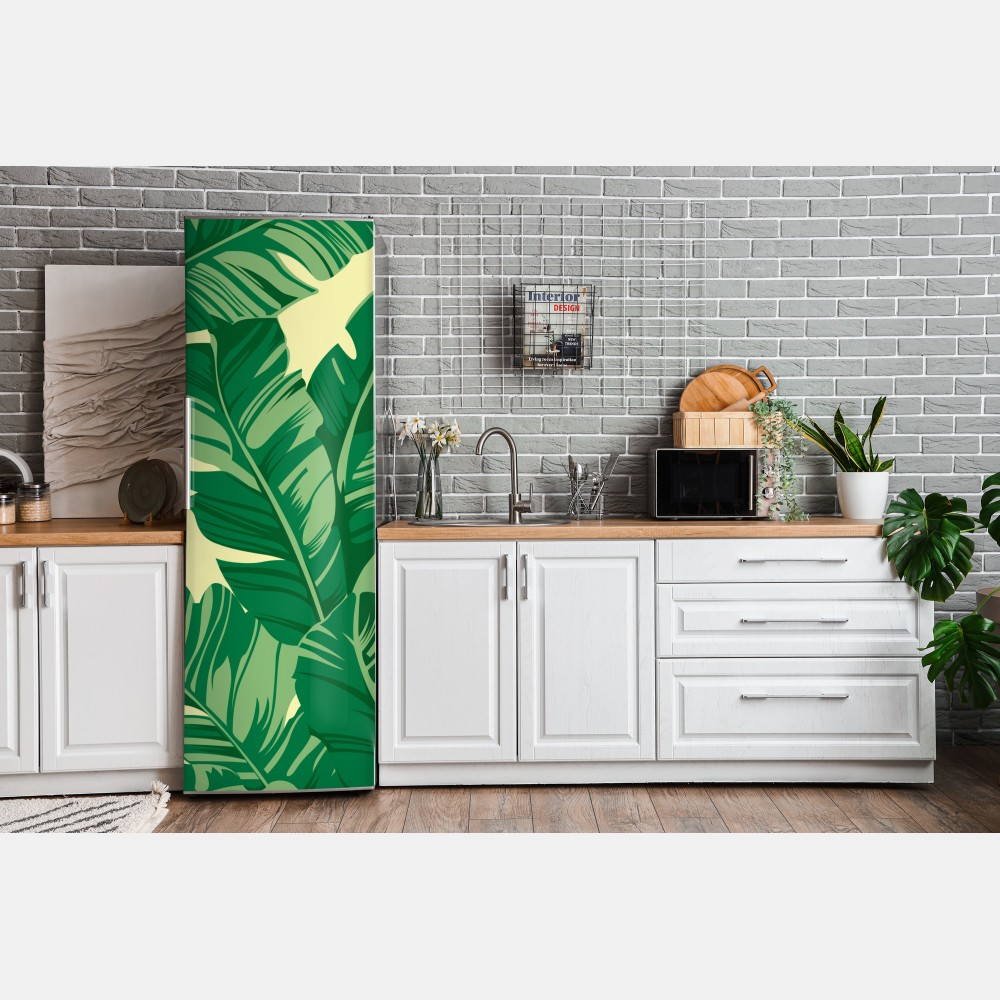 Naklejka na lodówkę wzór liści bananowca – Wallissimo® Naklejka na lodówkę wzór liści bananowca – Wallissimo®