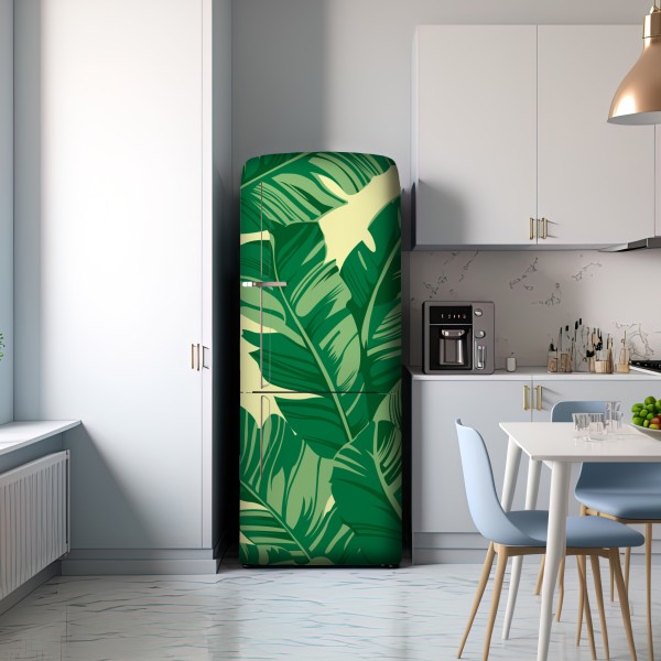 Naklejka na lodówkę wzór liści bananowca – Wallissimo® Naklejka na lodówkę wzór liści bananowca – Wallissimo®