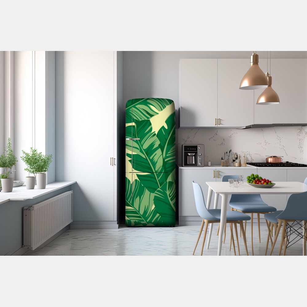 Naklejka na lodówkę wzór liści bananowca – Wallissimo® Naklejka na lodówkę wzór liści bananowca – Wallissimo®