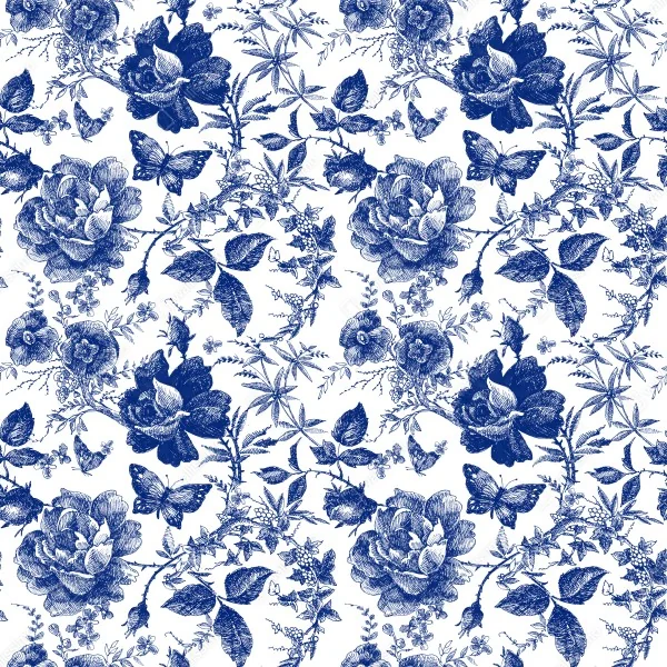 Naklejka na lodówkę niebieski kwiatowy wzór toile – Wallissimo® Naklejka na lodówkę niebieski kwiatowy wzór toile – Wallissimo®