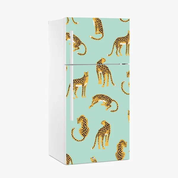 Naklejka na lodówkę zabawny wzór gepardów na turkusowym tle