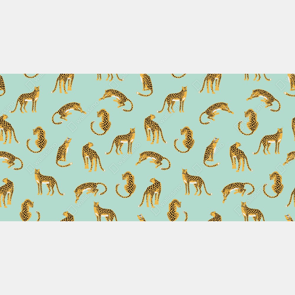 Naklejka na lodówkę zabawny wzór gepardów na turkusowym tle – Wallissimo® Naklejka na lodówkę zabawny wzór gepardów na turkusowym tle – Wallissimo®