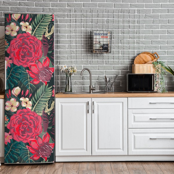 Naklejka na lodówkę retro tropikalne palmy o zachodzie słońca – Wallissimo®