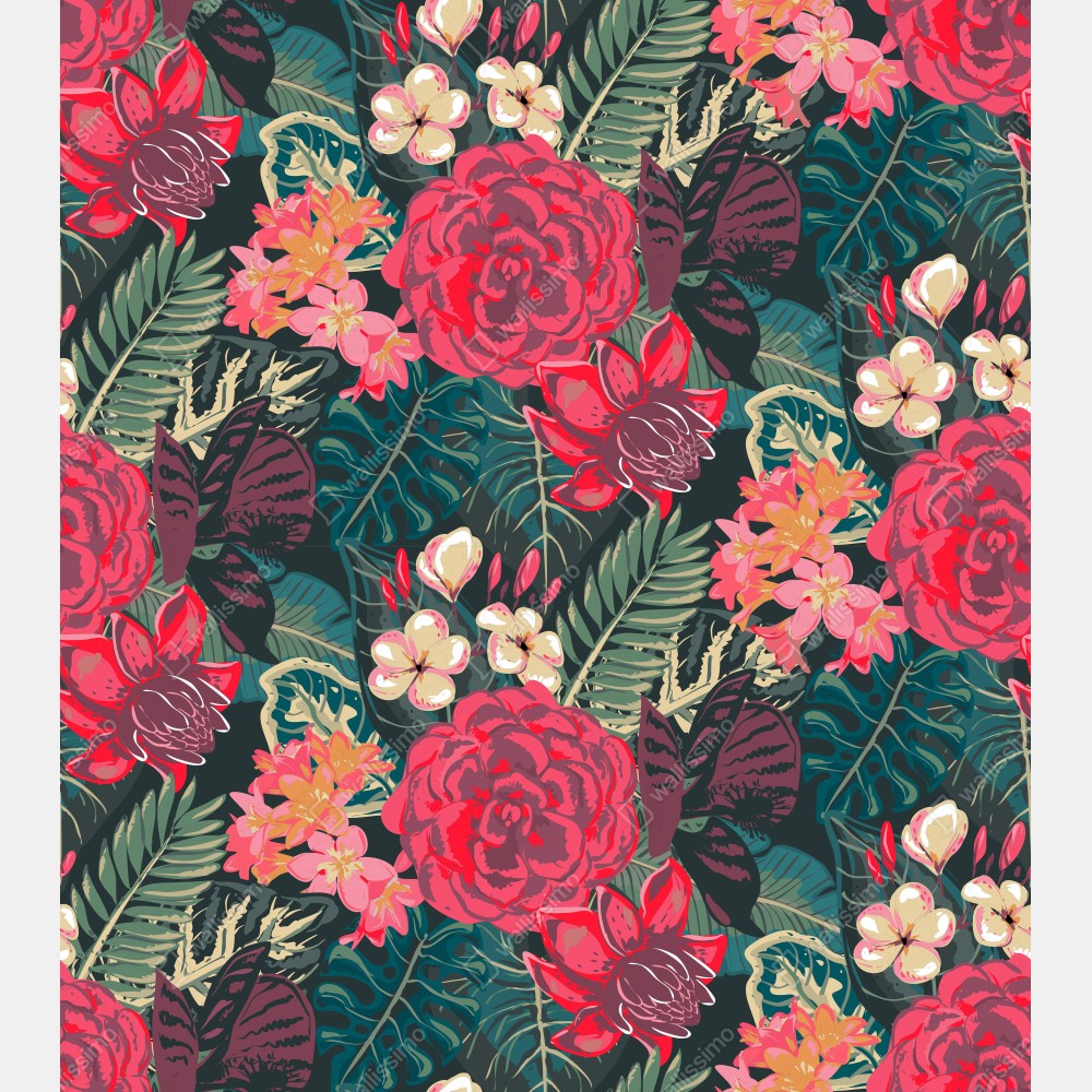 Naklejka na lodówkę tropikalny wzór kwiatowy w różu i turkusie – Wallissimo® Naklejka na lodówkę tropikalny wzór kwiatowy w różu i turkusie – Wallissimo®