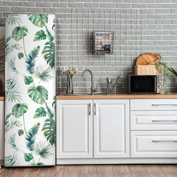 Naklejka na lodówkę akwarelowy wzór tropikalnych liści – Wallissimo® Naklejka na lodówkę akwarelowy wzór tropikalnych liści – Wallissimo®