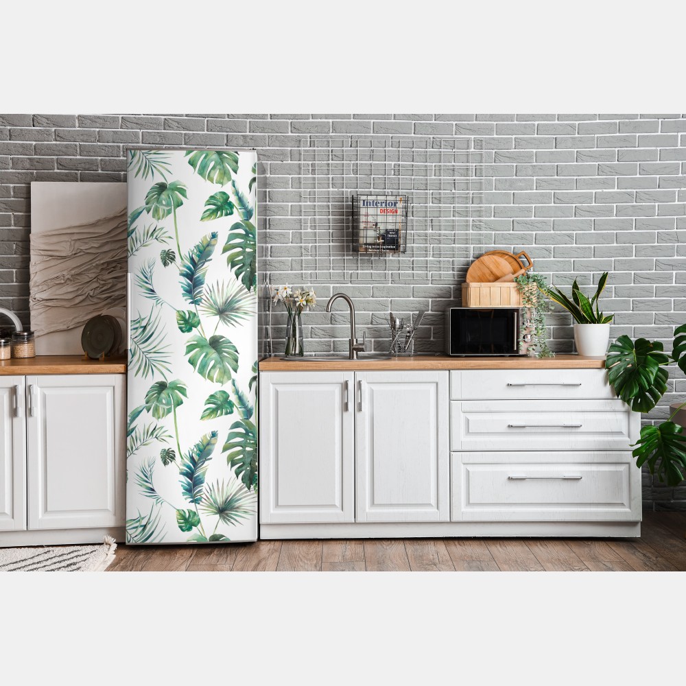 Naklejka na lodówkę akwarelowy wzór tropikalnych liści – Wallissimo® Naklejka na lodówkę akwarelowy wzór tropikalnych liści – Wallissimo®