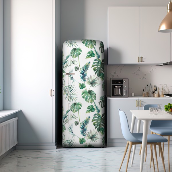 Naklejka na lodówkę akwarelowy wzór tropikalnych liści – Wallissimo® Naklejka na lodówkę akwarelowy wzór tropikalnych liści – Wallissimo®