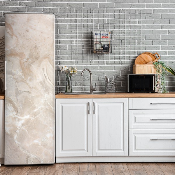 Naklejka na lodówkę beżowa tekstura marmuru – Wallissimo® Naklejka na lodówkę beżowa tekstura marmuru – Wallissimo®