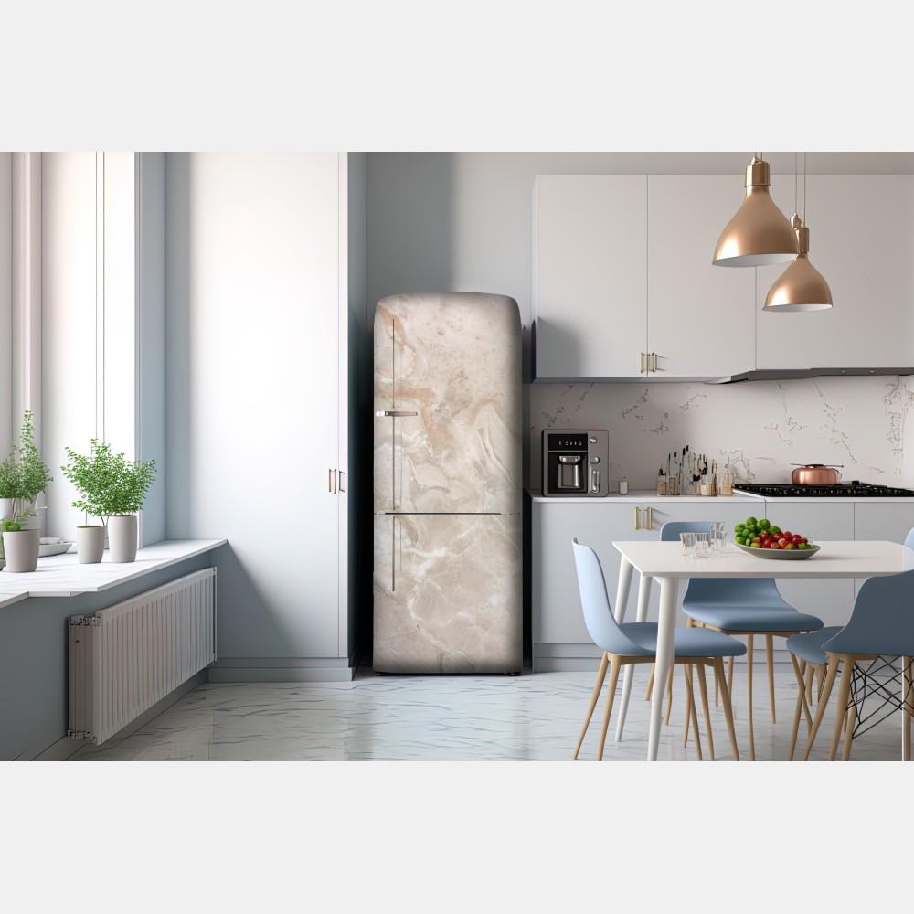 Naklejka na lodówkę beżowa tekstura marmuru – Wallissimo® Naklejka na lodówkę beżowa tekstura marmuru – Wallissimo®