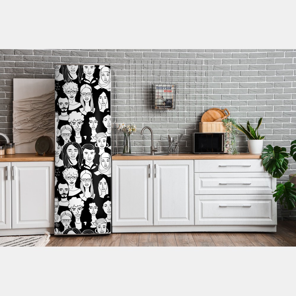 Naklejka na lodówkę wzór z różnorodnymi twarzami – Wallissimo® Naklejka na lodówkę wzór z różnorodnymi twarzami – Wallissimo®