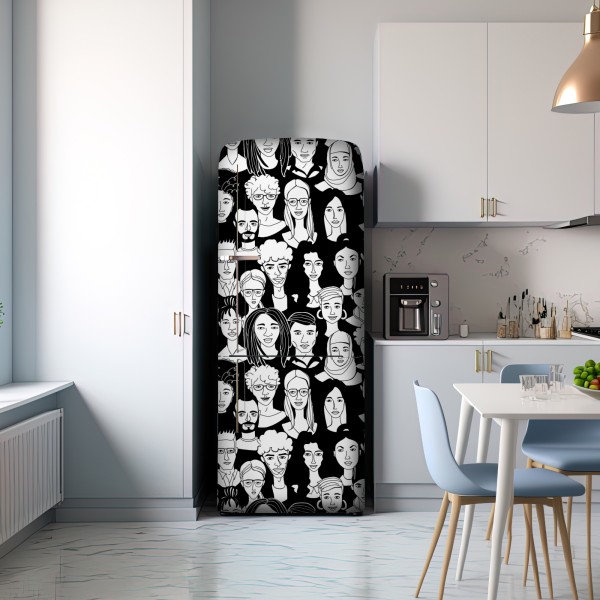 Naklejka na lodówkę wzór z różnorodnymi twarzami – Wallissimo® Naklejka na lodówkę wzór z różnorodnymi twarzami – Wallissimo®