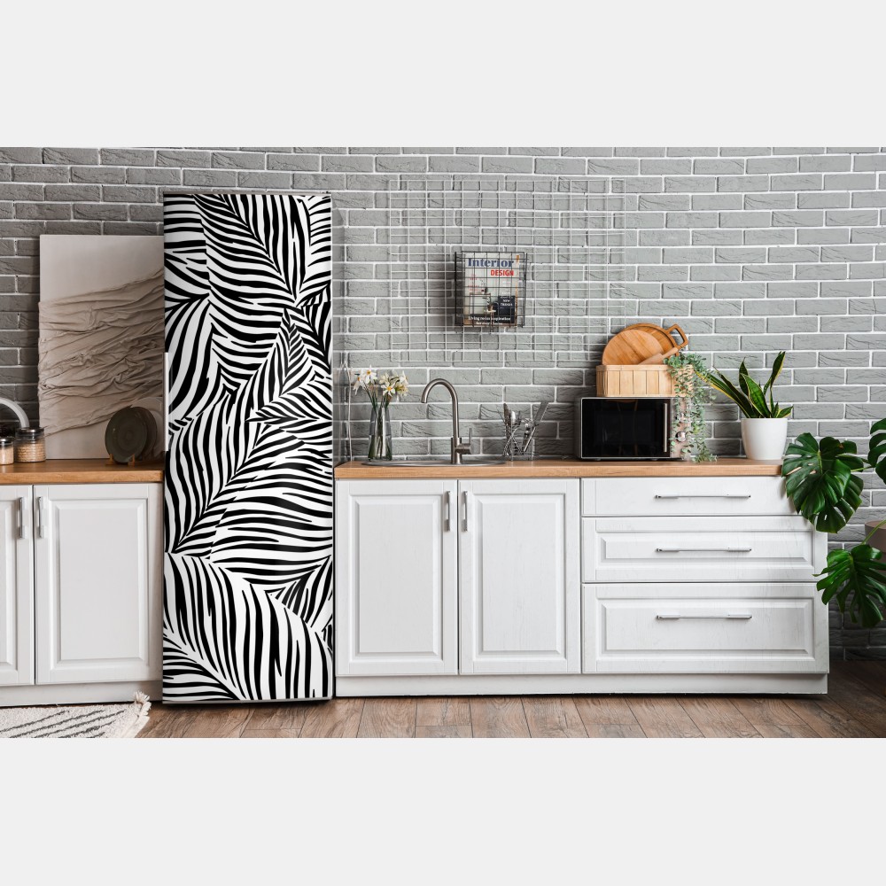 Naklejka na lodówkę monochromatyczny wzór tropikalnych liści – Wallissimo® Naklejka na lodówkę monochromatyczny wzór tropikalnych liści – Wallissimo®