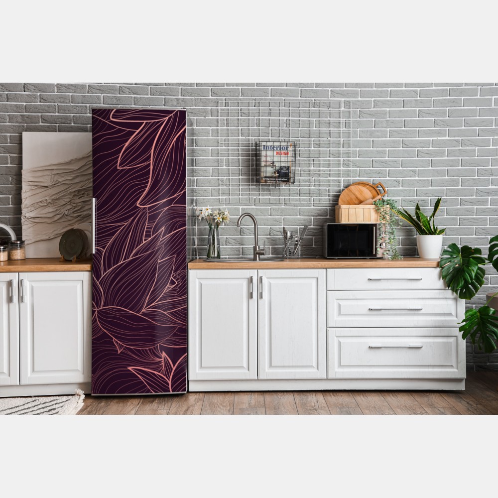 Naklejka na lodówkę elegancki różowy wzór kwiatowy – Wallissimo® Naklejka na lodówkę elegancki różowy wzór kwiatowy – Wallissimo®