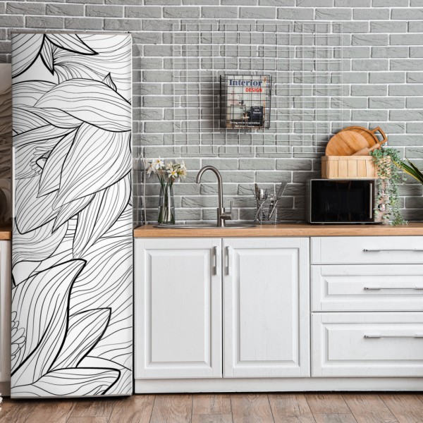 Naklejka na lodówkę złote liście w stylu line art – Wallissimo®