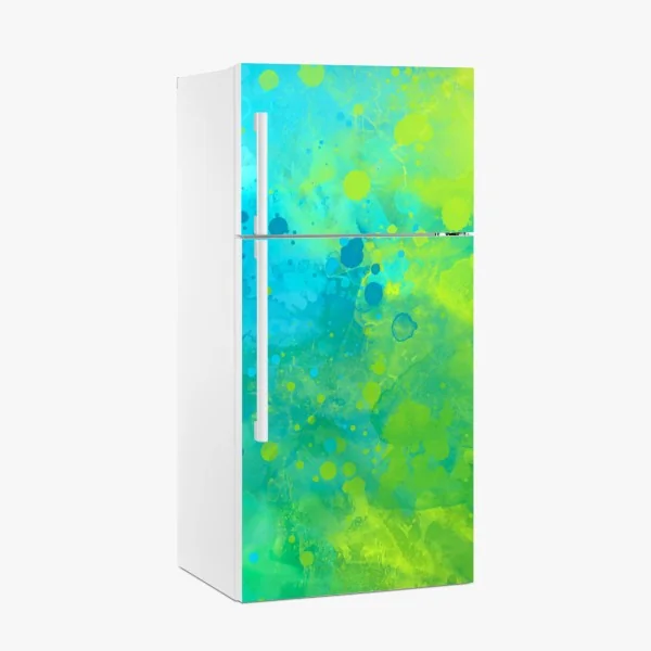 Naklejka na lodówkę intensywna turkusowa akwarela z akcentem limonkowym