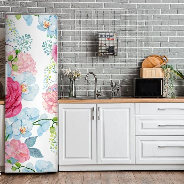 Naklejka na lodówkę turkusowo-złota abstrakcja płynna – Wallissimo®