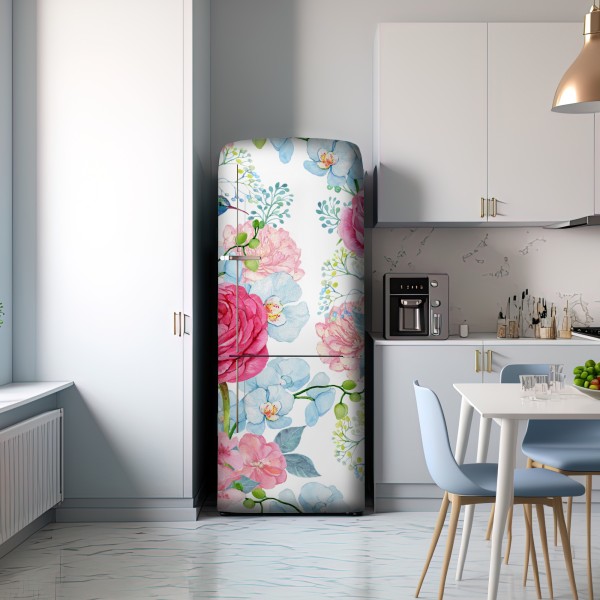 Naklejka na lodówkę różany akwarelowy ogród z kolibrem – Wallissimo® Naklejka na lodówkę różany akwarelowy ogród z kolibrem – Wallissimo®