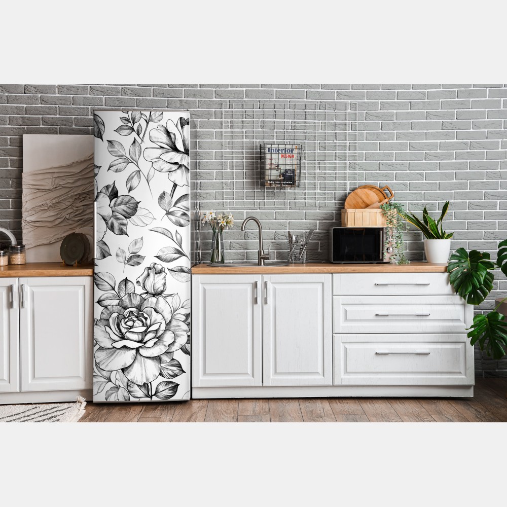 Naklejka na lodówkę ręcznie rysowany wzór róż – Wallissimo® Naklejka na lodówkę ręcznie rysowany wzór róż – Wallissimo®