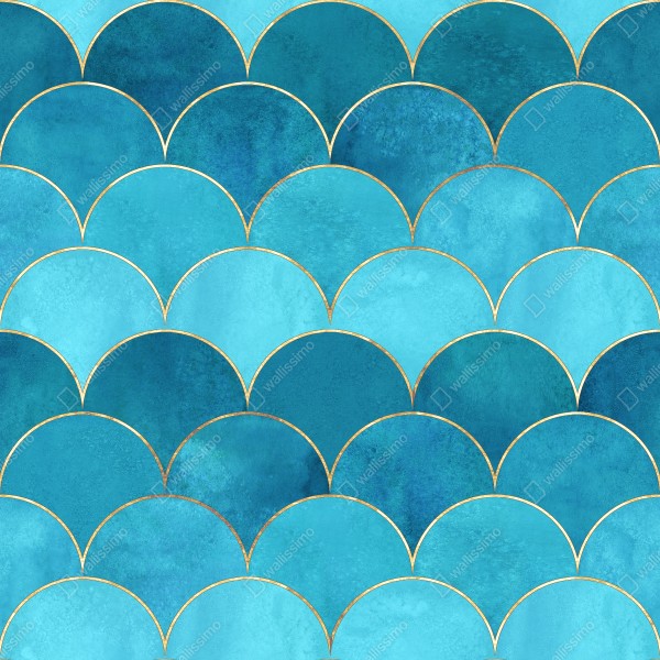 Naklejka na lodówkę turkusowy wzór łusek z złotymi detalami – Wallissimo® Naklejka na lodówkę turkusowy wzór łusek z złotymi detalami – Wallissimo®