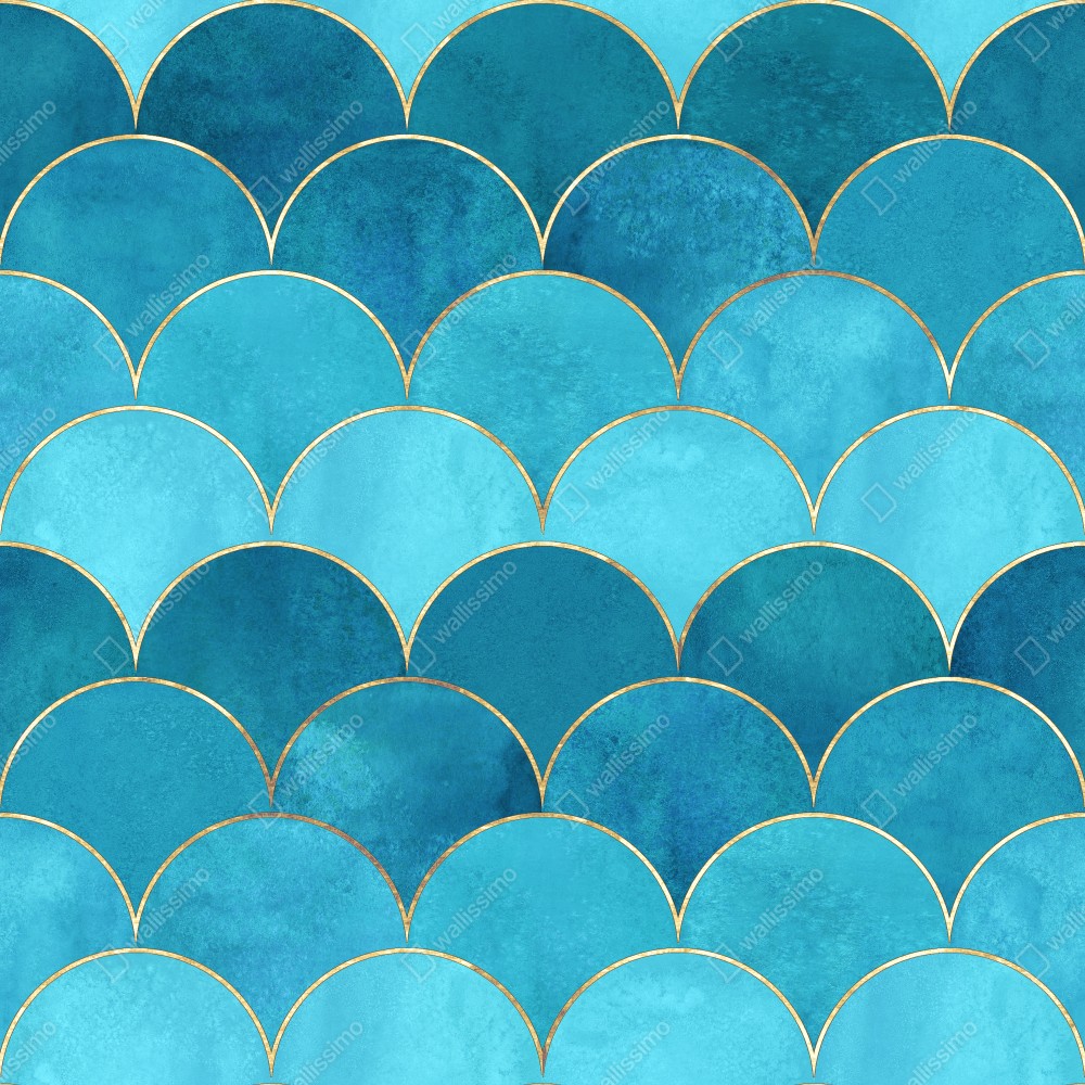 Naklejka na lodówkę turkusowy wzór łusek z złotymi detalami – Wallissimo® Naklejka na lodówkę turkusowy wzór łusek z złotymi detalami – Wallissimo®