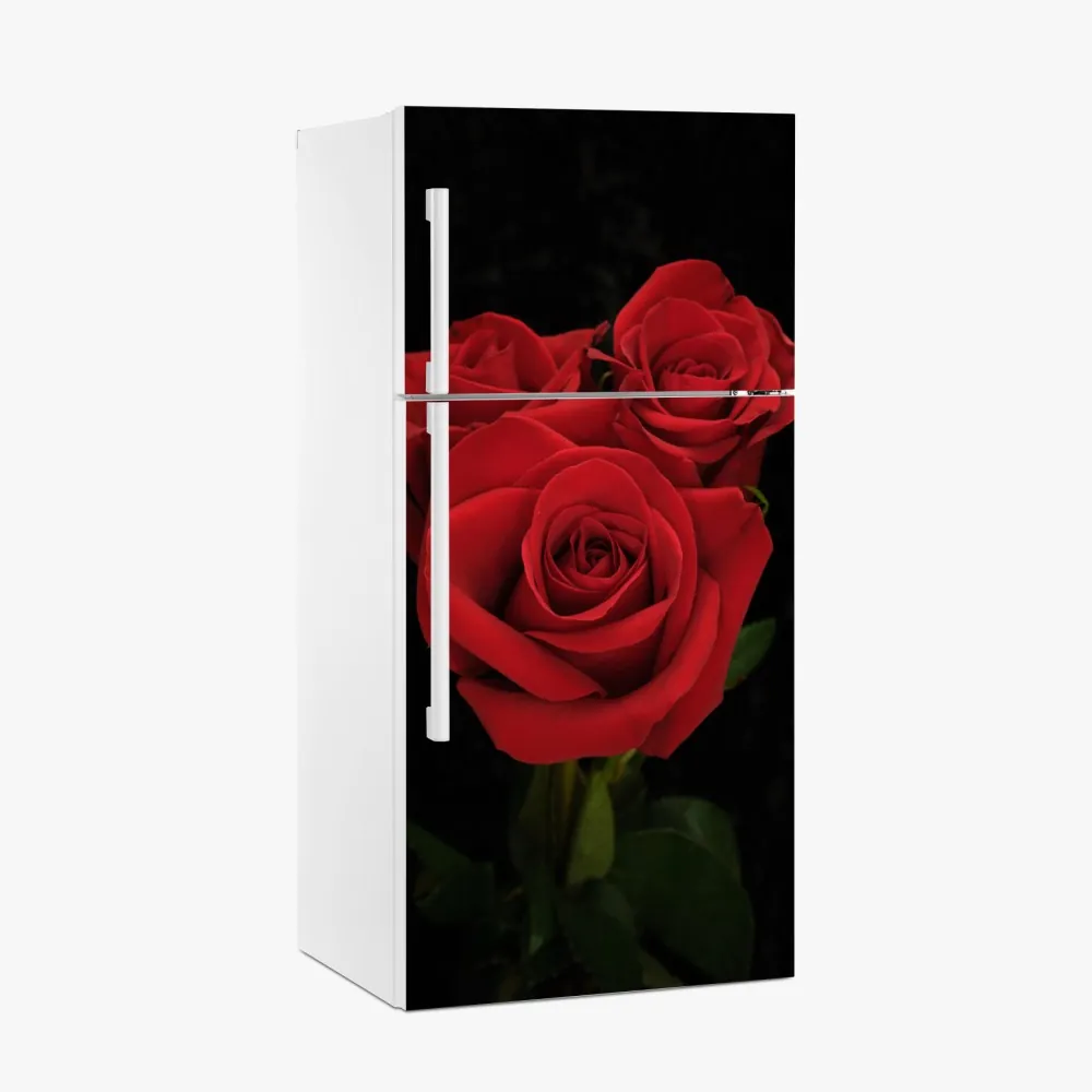 Naklejka na lodówkę czerwone róże na czarnym tle – Wallissimo® Naklejka na lodówkę czerwone róże na czarnym tle – Wallissimo®
