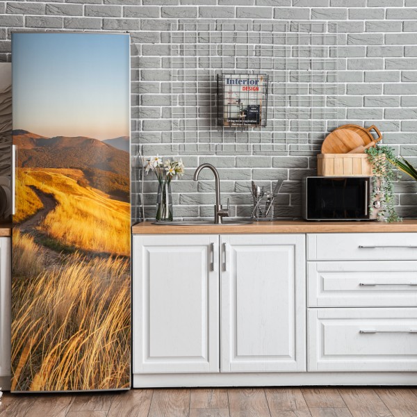 Naklejka na lodówkę luksusowa niebiesko-złota abstrakcja fluidalna – Wallissimo®