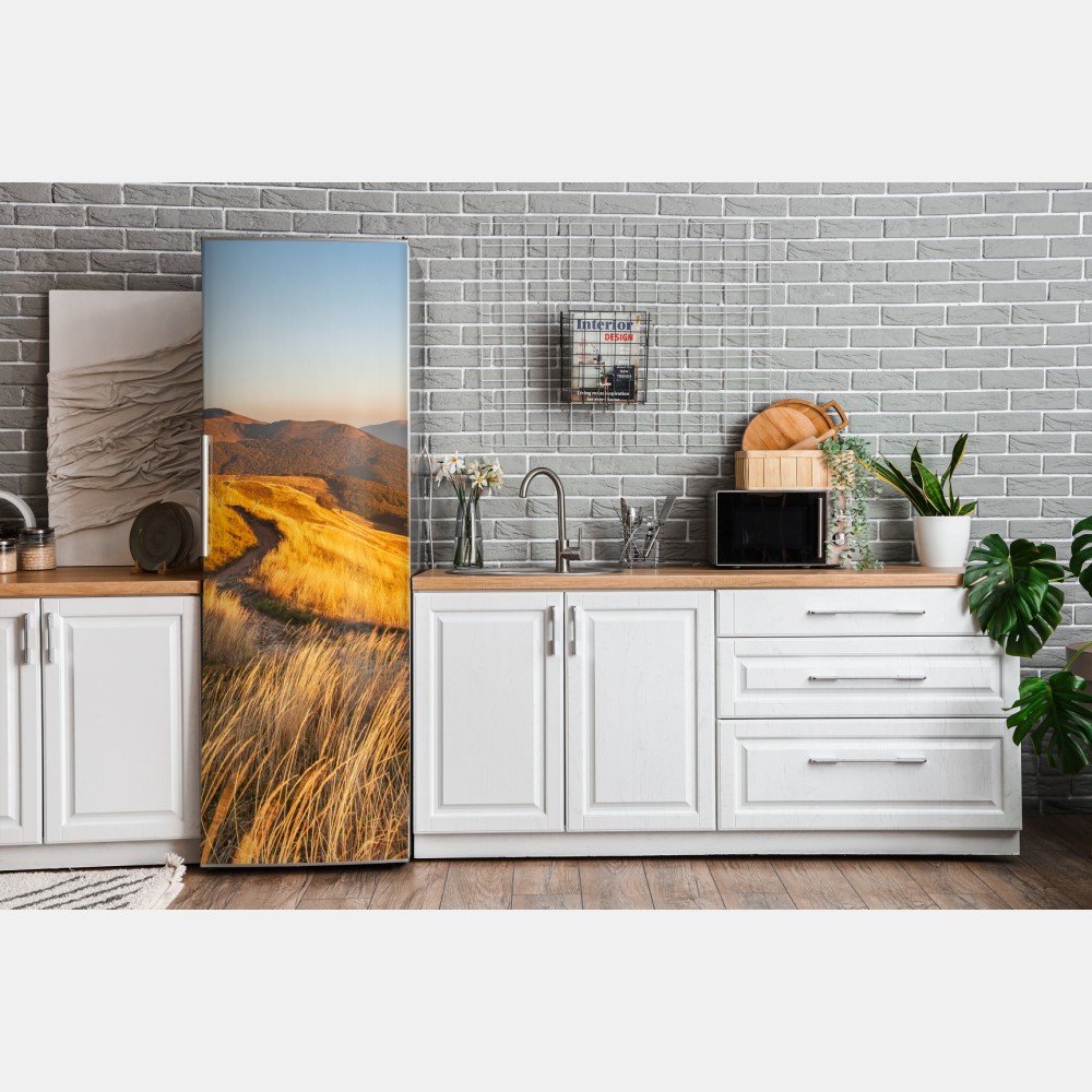 Naklejka na lodówkę złota grzęda górska o zachodzie słońca – Wallissimo® Naklejka na lodówkę złota grzęda górska o zachodzie słońca – Wallissimo®