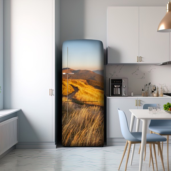 Naklejka na lodówkę złota grzęda górska o zachodzie słońca – Wallissimo® Naklejka na lodówkę złota grzęda górska o zachodzie słońca – Wallissimo®