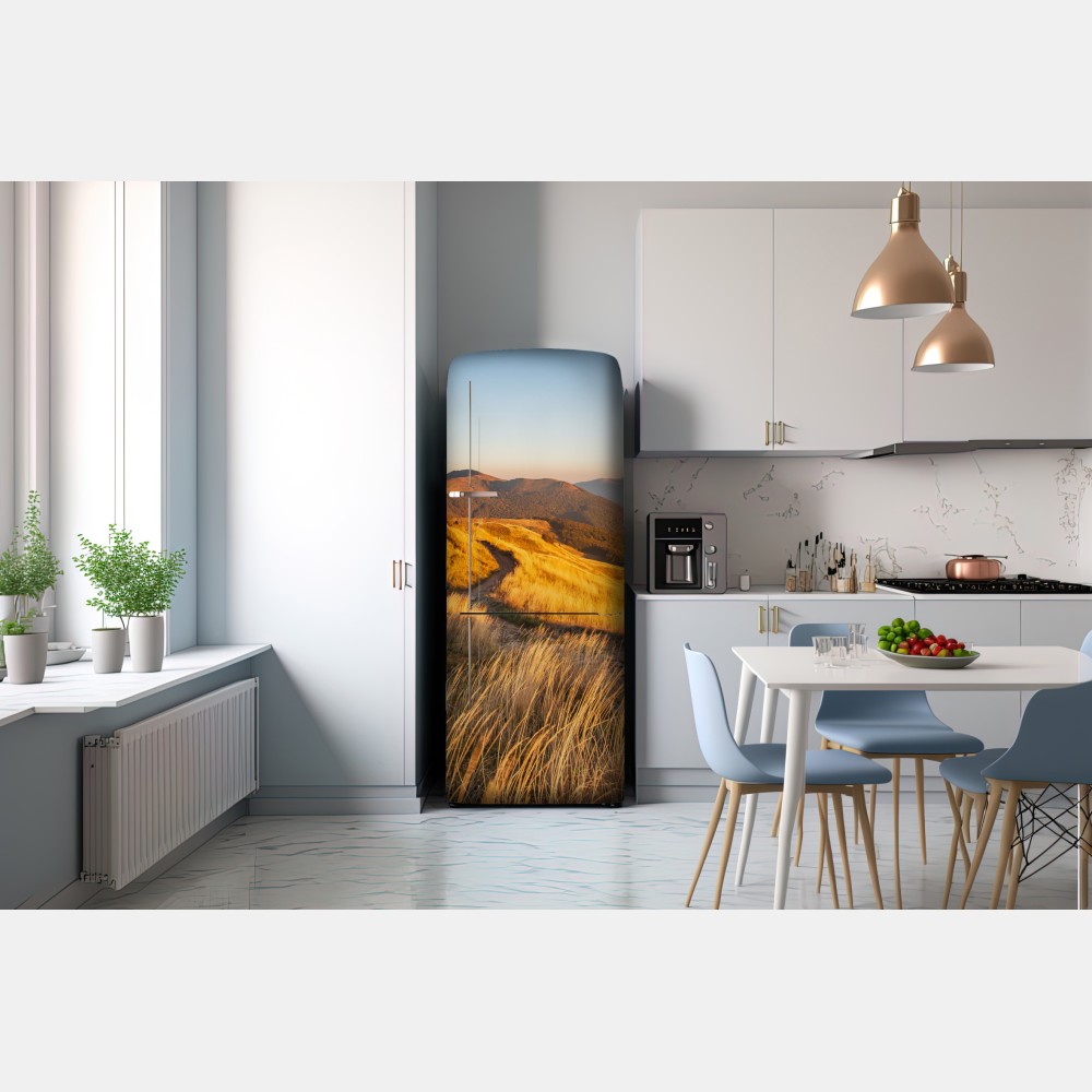 Naklejka na lodówkę złota grzęda górska o zachodzie słońca – Wallissimo® Naklejka na lodówkę złota grzęda górska o zachodzie słońca – Wallissimo®