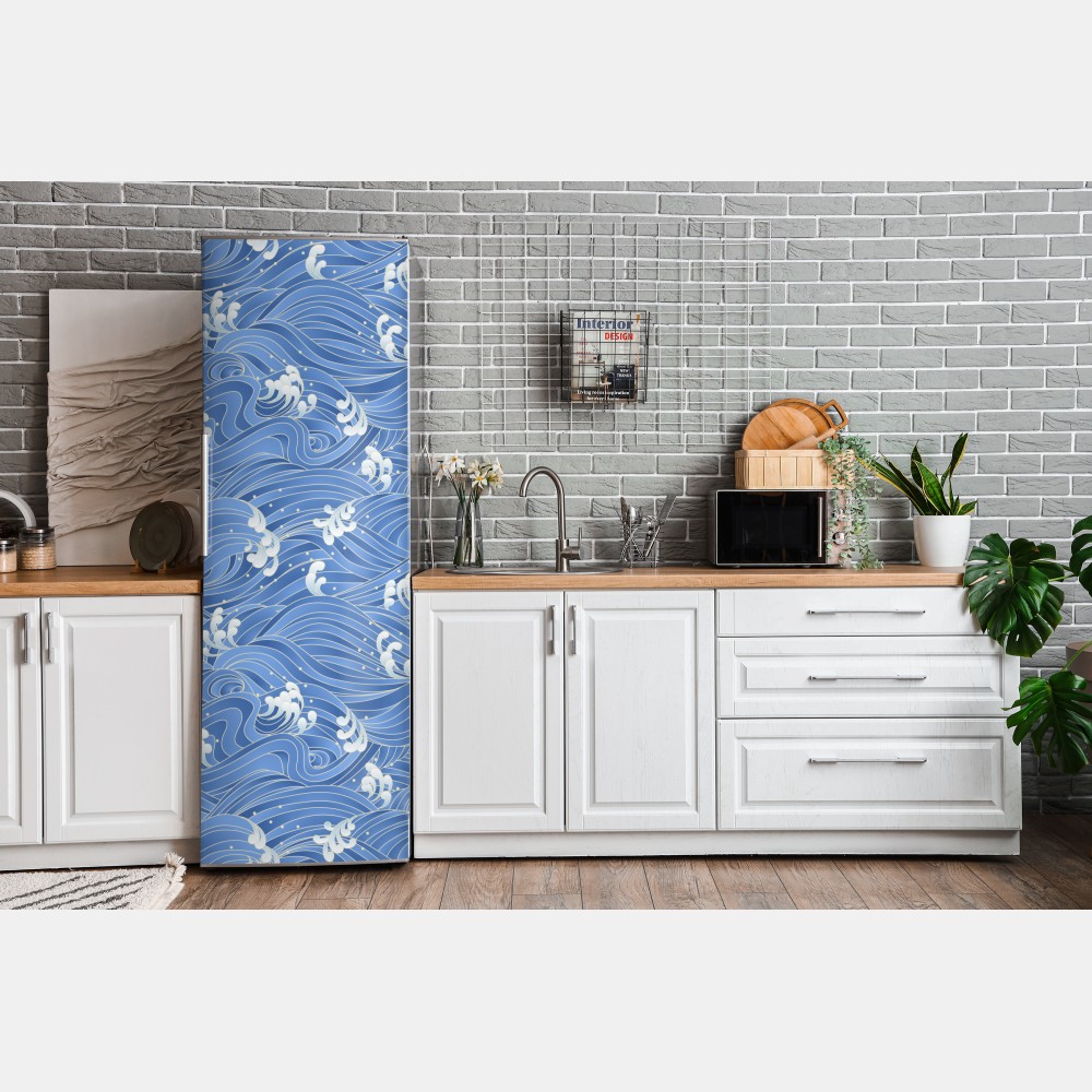 Naklejka na lodówkę stylizowany Japoński wzór fal – Wallissimo® Naklejka na lodówkę stylizowany Japoński wzór fal – Wallissimo®