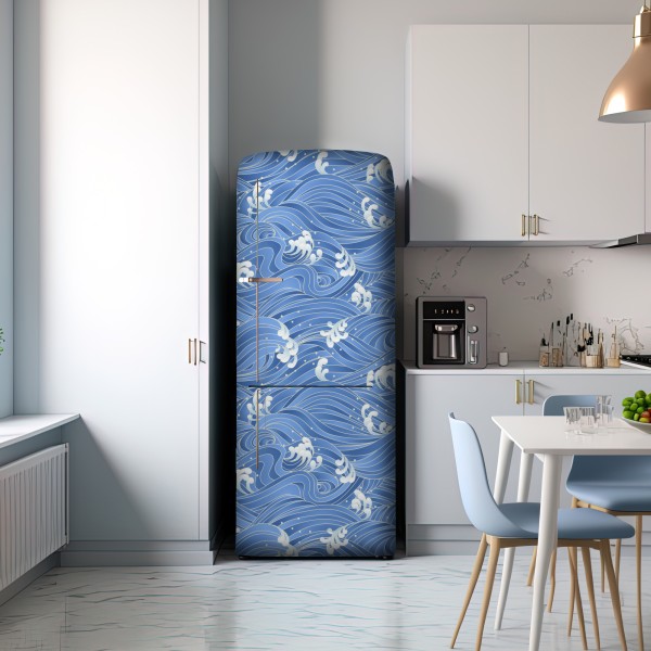 Naklejka na lodówkę stylizowany Japoński wzór fal – Wallissimo® Naklejka na lodówkę stylizowany Japoński wzór fal – Wallissimo®