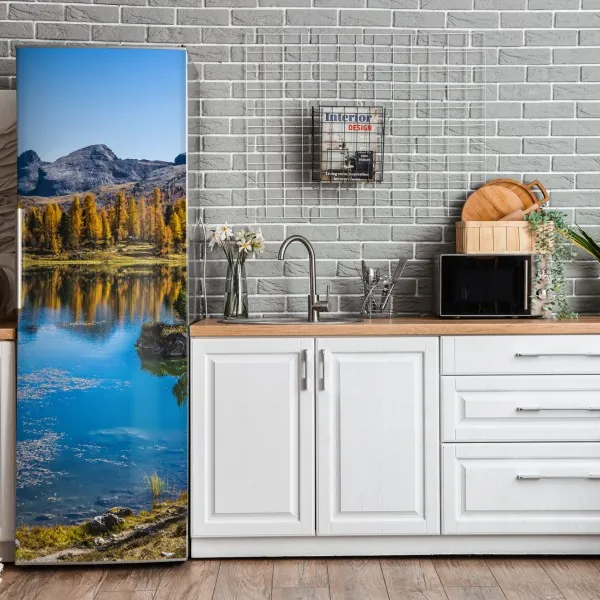 Naklejka na lodówkę jasny wzór z cytrynami i kwiatami – Wallissimo®