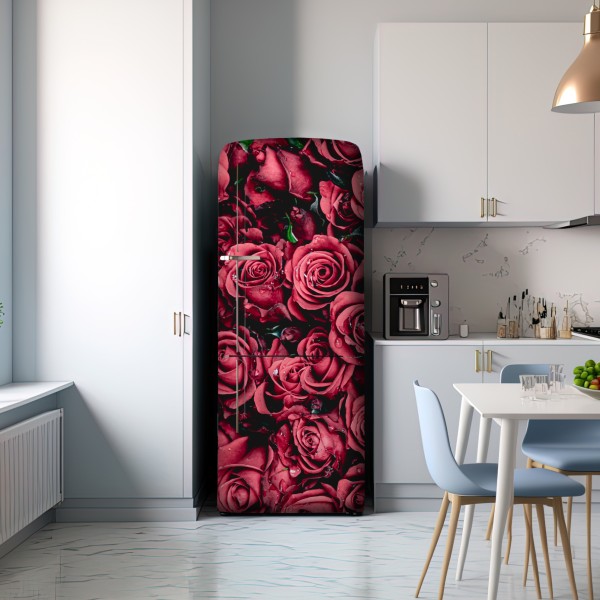 Naklejka na lodówkę gęste czerwone róże dekoracja ścienna – Wallissimo® Naklejka na lodówkę gęste czerwone róże dekoracja ścienna – Wallissimo®